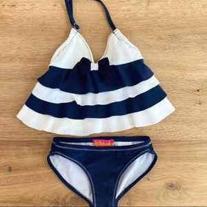 Navy White Ruffle Bikini Set